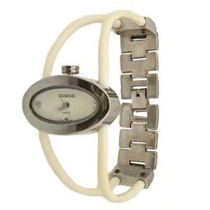 White and Silver Oval Bracelet Watch
